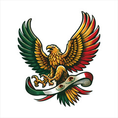 Mexican flag with bold red, white, and green hues, eagle holding snake, and cactus. Vector pennant with 3d papercut effect exudes the rich cultural heritage and spirit of Mexico
