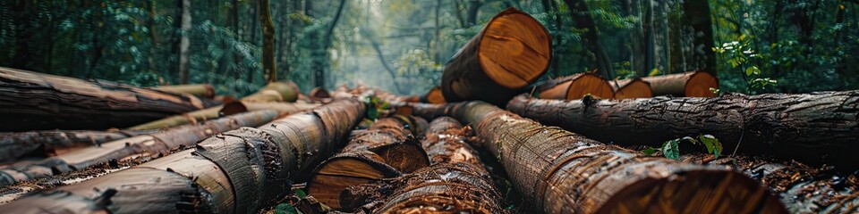 cut down trees in the forest. Selective focus
