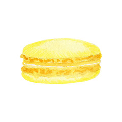 Watercolor illustration of lemon macaroon.