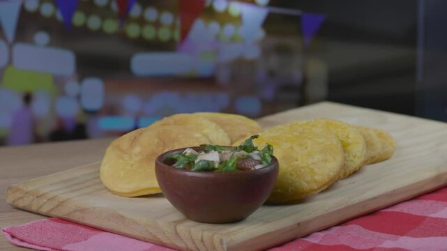 Sopaipillas and Pebre fiestas patrias Chile kitchen chilean flag