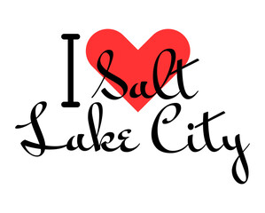 I love Salt Lake City, city of United States. Hand drawn letters with red heart. Vector illustration lettering, modern design