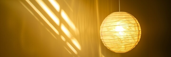Obraz premium A yellow lighted ball hanging from a ceiling