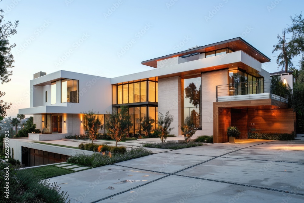 Wall mural house los angeles. modern design of expensive suburban living in california