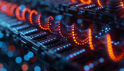 latest DNA sequencing technology, such as nanopore sequencers or next-generation sequencing (NGS) platforms. This should showcase the device in action, possibly with close-ups of the technology