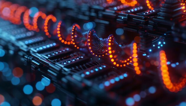 latest DNA sequencing technology, such as nanopore sequencers or next-generation sequencing (NGS) platforms. This should showcase the device in action, possibly with close-ups of the technology