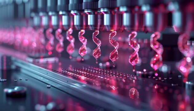 latest DNA sequencing technology, such as nanopore sequencers or next-generation sequencing (NGS) platforms. This should showcase the device in action, possibly with close-ups of the technology