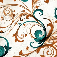 Vintage Teal and Rusty Brown Swirls in Ornamental Design