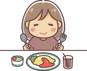 オムライスを食べる女の子のイラスト素材