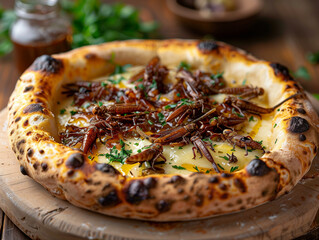 Fancy Pizza with mozzarella and crickets
