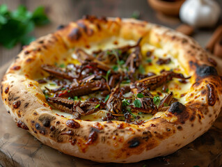 Fancy Pizza with mozzarella and crickets