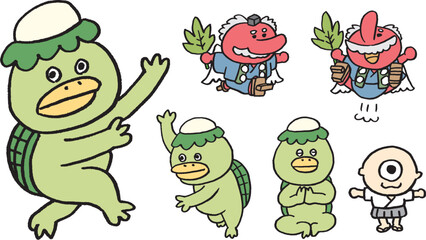 カッパや天狗のかわいい妖怪のキャラたち