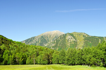 Mountain landscape in the eastern Pyrenees in the Occitania region.