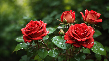 red roses with water droplets on their petals