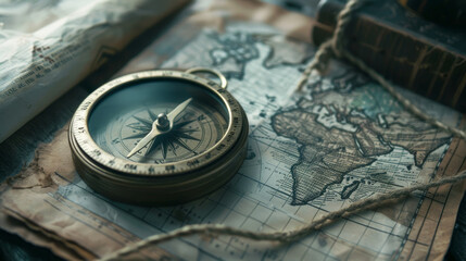 Navigate the seas with an antique compass and map, embodying the spirit of maritime exploration.