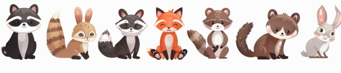 Children's clipart package with tigers, bears, cats, raccoons, and squirrels dancing and laughing. It includes tigers, bears, cats, raccoons, and squirrels with a playful, playful collection.