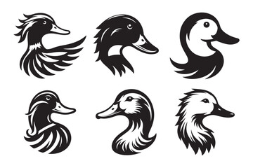 Set of duck head silhouettes symbol vector design