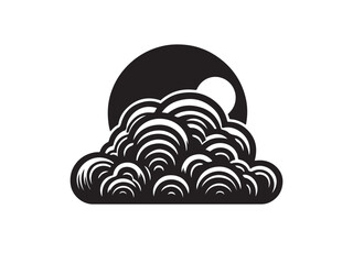 Black and white drawing of clouds sun silhouette illustration
