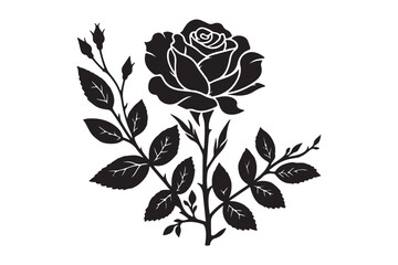 Vector black silhouettes of rose flowers isolated on a white background