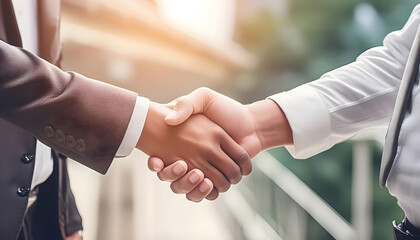 Business Partners Shaking Hands Outdoors During Daylight Hours