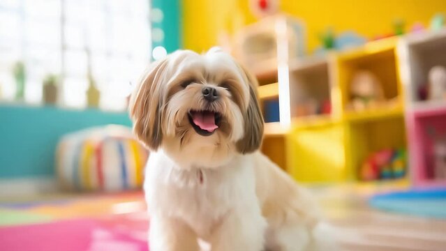 Happy Shih Tzu in Colorful Playroom with Ai generated.
