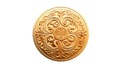 Golden coin cutout. Isolated vintage coin on transparent background