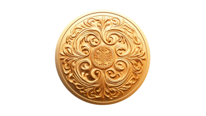 Golden coin cutout. Isolated vintage coin on transparent background