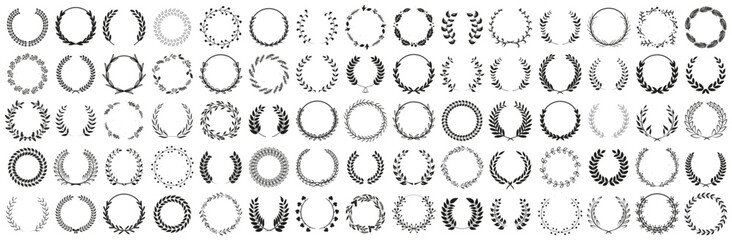 Floral wreath collection. Set of black laurel wreath element for winner, award, champion. Tree branch wreath © stas111
