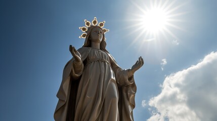 Fototapeta premium Virgen del carmen catholic religious holiday, female statue against the sky. AI generated.