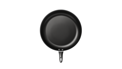 Frying pan top view cutout. Isolated black frying pan on transparent background
