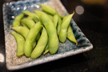 Close up steam edamame beans