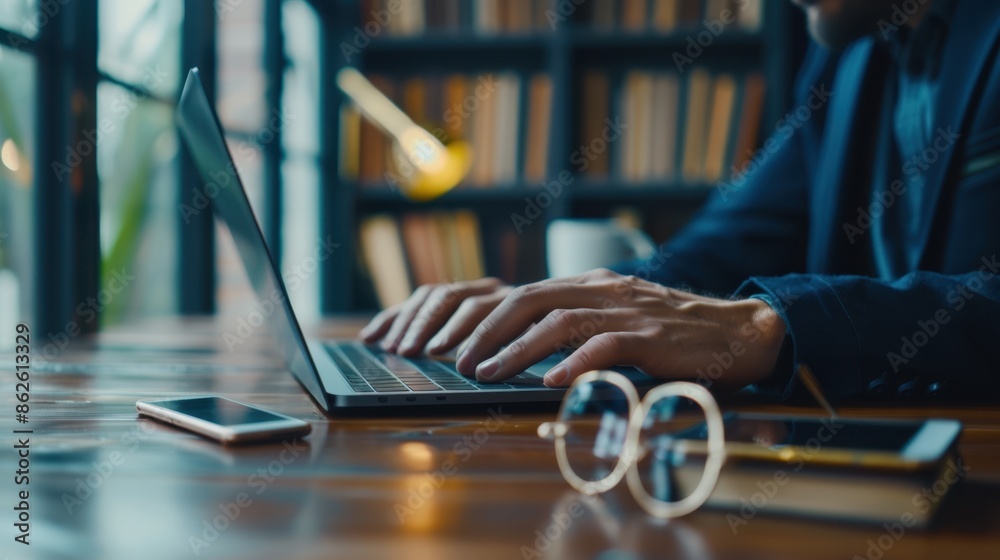 Wall mural A person typing on laptop