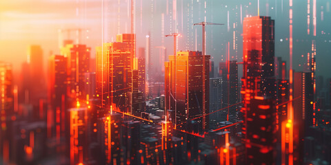 Fototapeta premium illustration of the residential real estate developers market. a graph or chart showing the drop in bond values. Background image. Created with Generative AI technology.