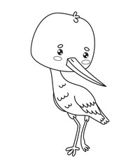 Stork bird. Vector illustration. Outline cartoon kawaii character. Line drawing, coloring book. Vector illustration. Kids collection