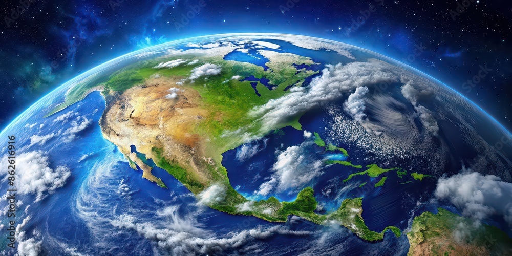 Canvas Prints Planet Earth from space with blue oceans, white clouds, and green continents, earth, globe, planet, space