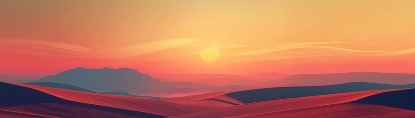 Obraz premium Desert sunset flat design side view theme serene water color Complementary Color Scheme