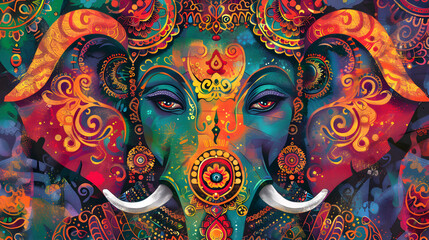 Fototapeta premium A vibrant and colorful artwork of Lord Ganesh, with intricate patterns and designs