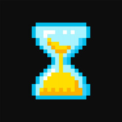Hourglass pixel item for game interface, time game element, hourglass 8 bit resource.