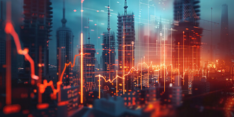 Fototapeta premium illustration of the residential real estate developers market. a graph or chart showing the drop in bond values. Background image. Created with Generative AI technology.