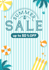 Obraz premium Summer beach vector template illustration ( portrait size for poster, flyer etc. )