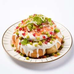 Delicious Plate of Raj Kachori Chaat with Colorful Toppings