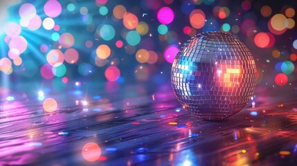 Disco ball sphere with colorful disco lights for party nights. Generative AI