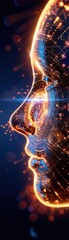 Fototapeta premium Futuristic digital profile of a human face with neon lights and intricate circuits, representing advanced technology and artificial intelligence.