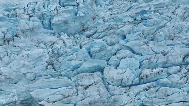 Aerial view of glacier and ice in Perito Moreno, Santa Cruz, Argentina.