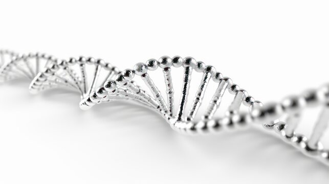 DNA helix illustrated in 3D on a white background Relevant to science education research human genome and genetic engineering Copy space image. Generative AI