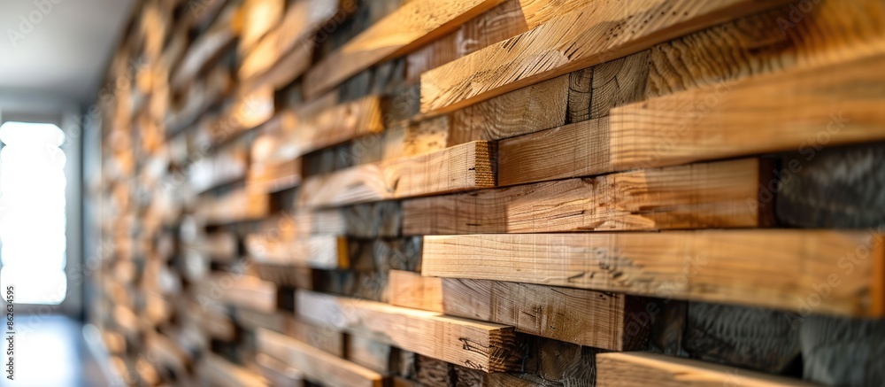 Poster interior decoration with rows of oak decorative strips, providing a natural and elegant touch with a