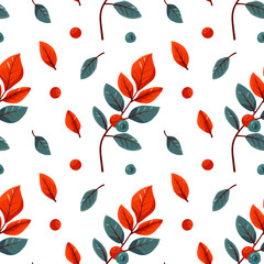 Hello autumn, autumn season, leaves, twigs, berries, pattern, vector