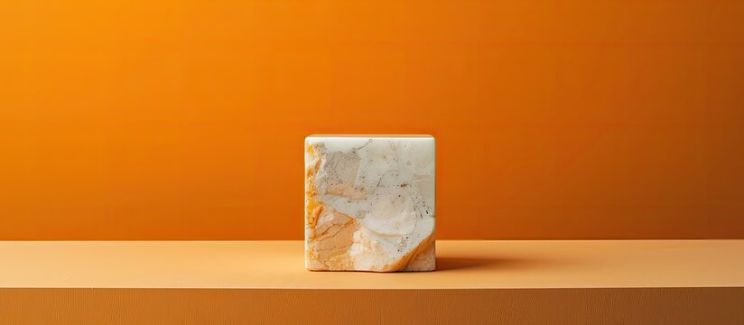A cube representing relief and relaxation, displayed on a stunning orange backdrop. Business concept emphasizing both relief and relaxation with a copy space image.