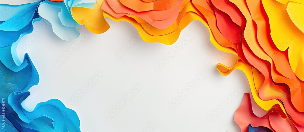 Fototapete Colorful paper pieces set against a white backdrop with empty space for text or images. Copy space image. Place for adding text and design