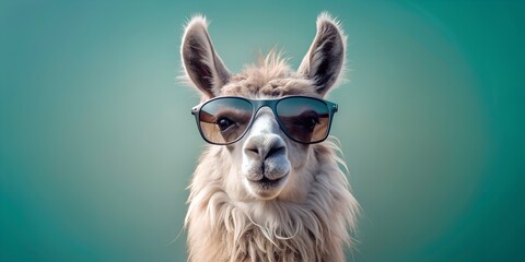 Cool Contours: Trendy Llama with Sunglasses on Soft Tones