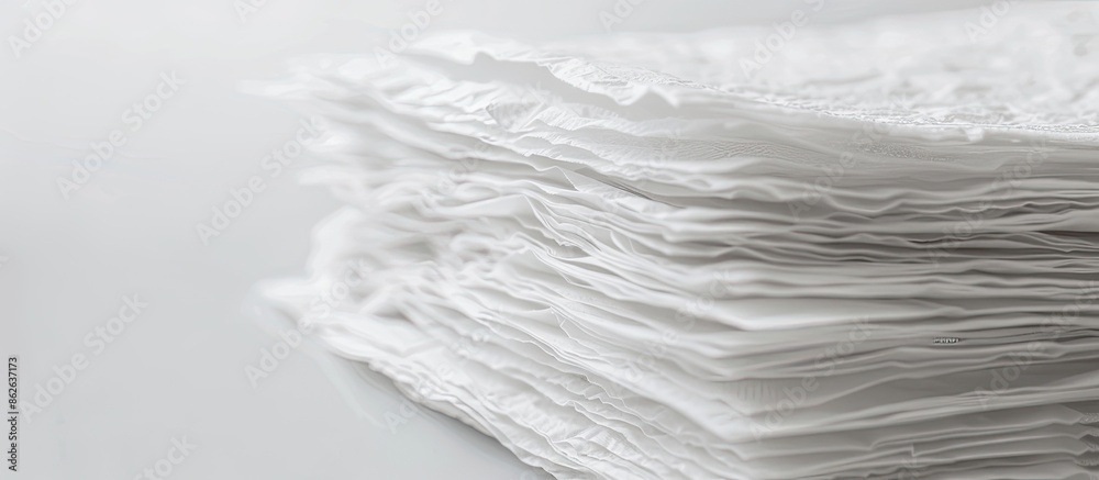 Aufkleber Close-up of a large stack of paper tissues on a white background, with empty space for text or image insertion. Copy space image. Place for adding text and design